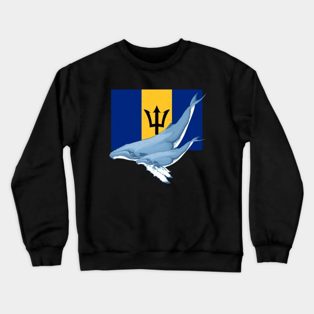 Flag of Barbados with Humpback Whales Crewneck Sweatshirt by NicGrayTees